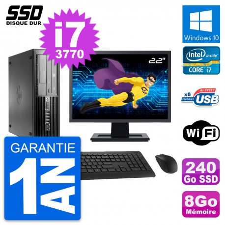PC HP Pro 4300 SFF Ecran 22" Intel i7-3770 RAM 8Go SSD 240Go Windows 10 Wifi