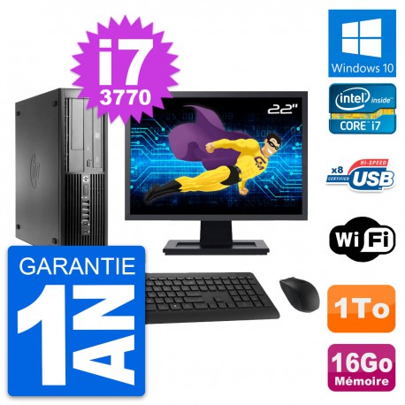 PC HP Pro 4300 SFF Ecran 22" Intel i7-3770 RAM 16Go Disque 1To Windows 10 Wifi