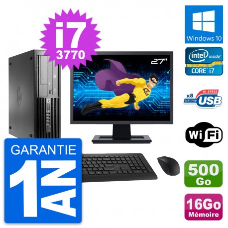 PC HP Pro 4300 SFF Ecran 27" Intel i7-3770 RAM 16Go Disque 500Go Windows 10 Wifi