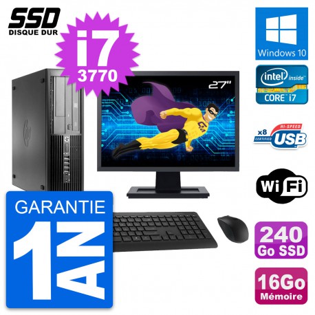 PC HP Pro 4300 SFF Ecran 27" Intel i7-3770 RAM 16Go SSD 240Go Windows 10 Wifi