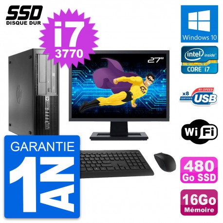 PC HP Pro 4300 SFF Ecran 27" Intel i7-3770 RAM 16Go SSD 480Go Windows 10 Wifi