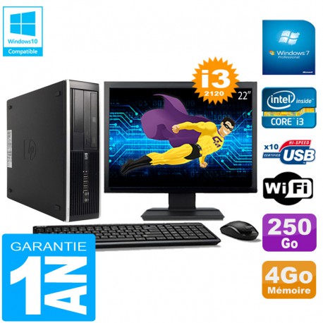 PC HP Compaq Pro 6300 SFF I3-2120 4Go 250Go Graveur DVD Wifi W7 Ecran 22"