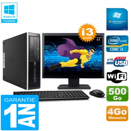 PC HP Compaq Pro 6300 SFF I3-2120 4Go 500Go Graveur DVD Wifi W7 Ecran 22"