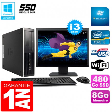 PC HP Compaq Pro 6300 SFF I3-2120 8Go 480Go SSD Graveur DVD Wifi W7 Ecran 17"