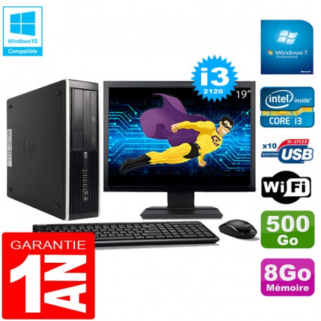 PC HP Compaq Pro 6300 SFF I3-2120 8Go 500Go Graveur DVD Wifi W7 Ecran 19"