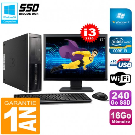 PC HP Compaq Pro 6300 SFF I3-2120 16Go 240Go SSD Graveur DVD Wifi W7 Ecran 17"