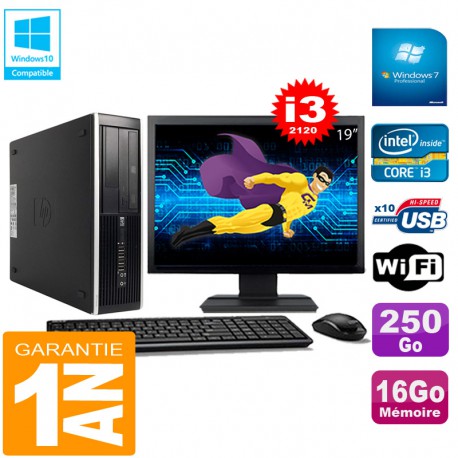 PC HP Compaq Pro 6300 SFF I3-2120 16Go 250Go Graveur DVD Wifi W7 Ecran 19"