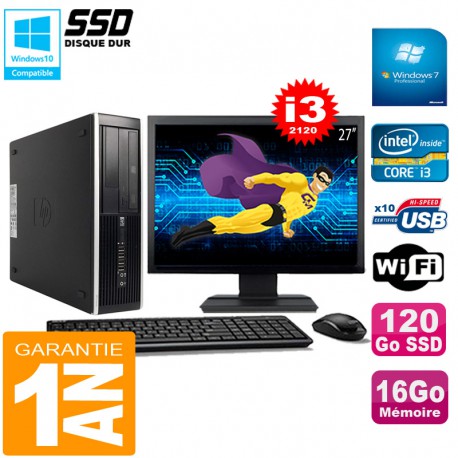PC HP Compaq Pro 6300 SFF I3-2120 16Go 120Go SSD Graveur DVD Wifi W7 Ecran 27"