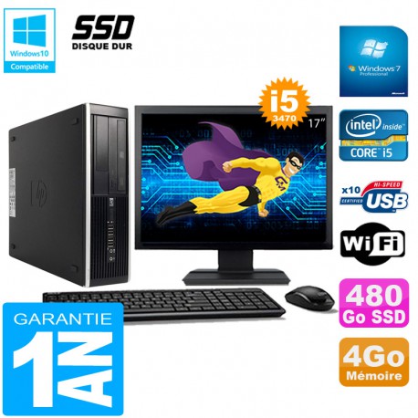 PC HP Compaq Pro 6300 SFF I5-3470 4Go 480Go SSD Graveur DVD Wifi W7 Ecran 17"
