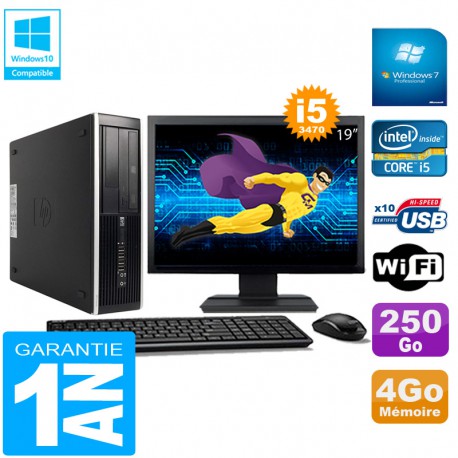 PC HP Compaq Pro 6300 SFF I5-3470 4Go 250Go Graveur DVD Wifi W7 Ecran 19"