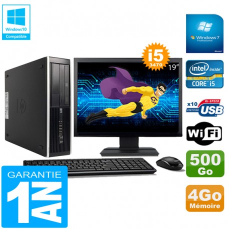 PC HP Compaq Pro 6300 SFF I5-3470 4Go 500Go Graveur DVD Wifi W7 Ecran 19"