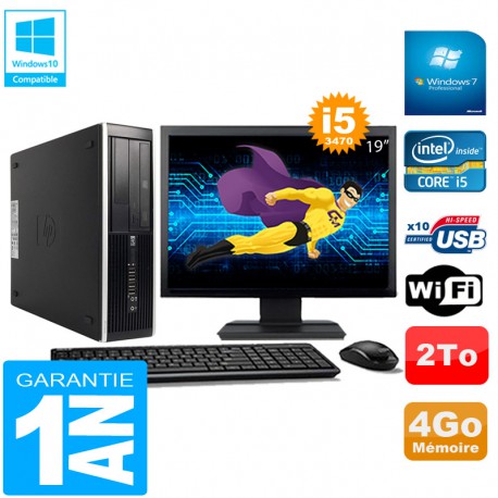 PC HP Compaq Pro 6300 SFF I5-3470 4Go 2To Graveur DVD Wifi W7 Ecran 19"