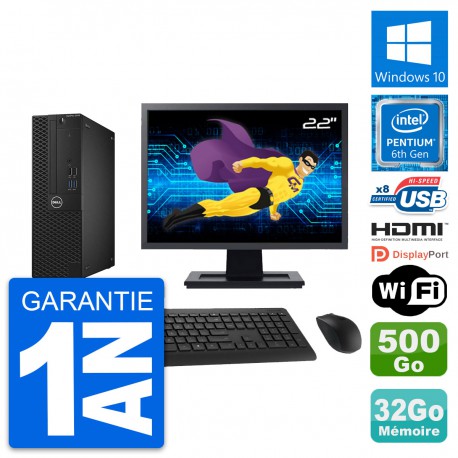 PC Dell 3050 SFF Ecran 22" G4400 RAM 32Go Disque Dur 500Go HDMI Windows 10 Wifi