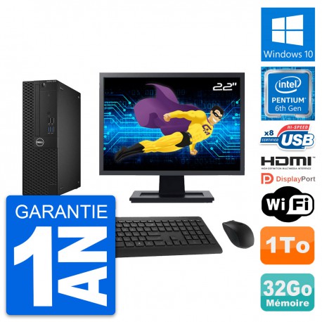PC Dell 3050 SFF Ecran 22" Intel G4400 RAM 32Go Disque 1To HDMI Windows 10 Wifi