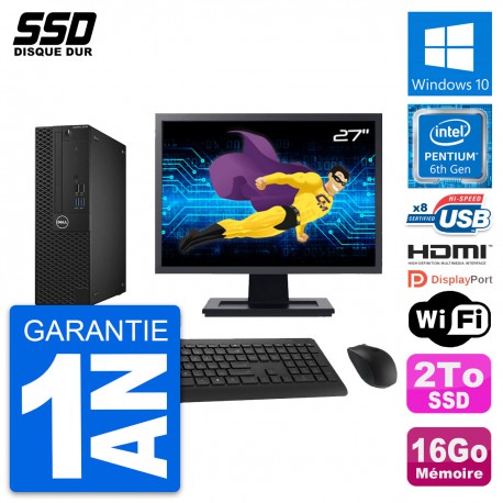 PC Dell 3050 SFF Ecran 27" Pentium G4400 RAM 16Go SSD 2To HDMI Windows 10 Wifi