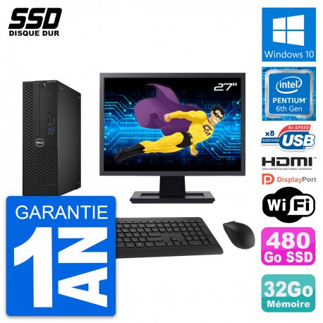 PC Dell 3050 SFF Ecran 27" Intel G4400 RAM 32Go SSD 480Go HDMI Windows 10 Wifi