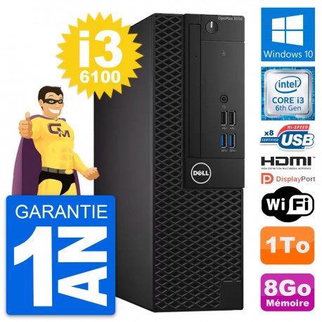 PC Dell OptiPlex 3050 SFF Intel i3-6100 RAM 8Go Disque 1To HDMI Windows 10 Wifi