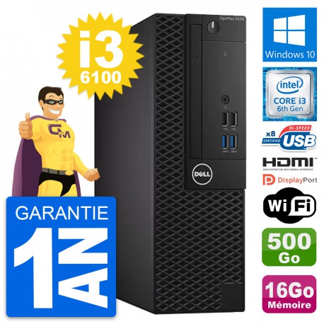 PC Dell OptiPlex 3050 SFF i3-6100 RAM 16Go Disque Dur 500Go HDMI Windows 10 Wifi