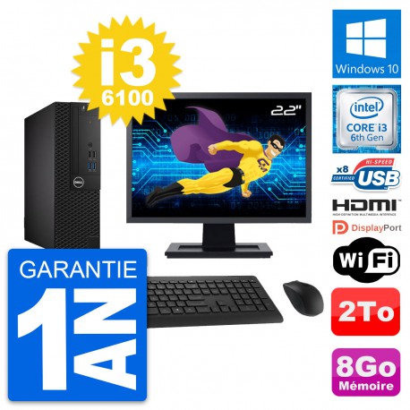 PC Dell 3050 SFF Ecran 22" Intel i3-6100 RAM 8Go Disque 2To HDMI Windows 10 Wifi