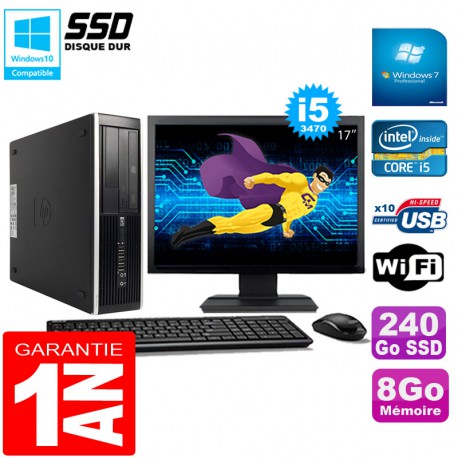 PC HP Compaq Pro 6300 SFF I5-3470 8Go 240Go SSD Graveur DVD Wifi W7 Ecran 17"