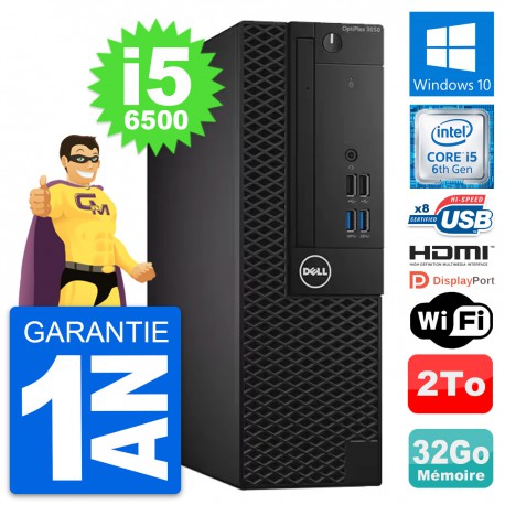 PC Dell OptiPlex 3050 SFF Intel i5-6500 RAM 32Go Disque 2To HDMI Windows 10 Wifi