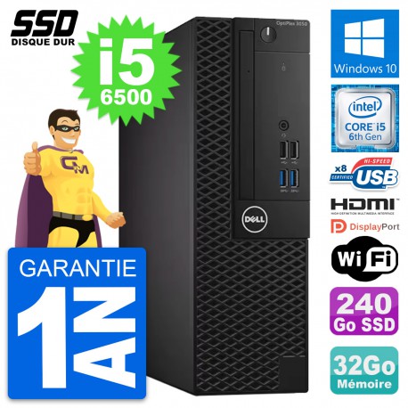 PC Dell OptiPlex 3050 SFF Intel i5-6500 RAM 32Go SSD 240Go HDMI Windows 10 Wifi