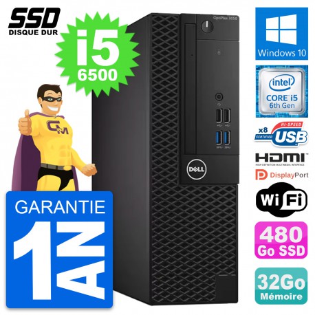 PC Dell OptiPlex 3050 SFF Intel i5-6500 RAM 32Go SSD 480Go HDMI Windows 10 Wifi