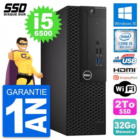 PC Dell OptiPlex 3050 SFF Core i5-6500 RAM 32Go SSD 2To HDMI Windows 10 Wifi