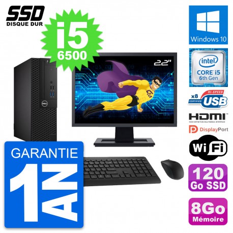 PC Dell 3050 SFF Ecran 22" Intel i5-6500 RAM 8Go SSD 120Go HDMI Windows 10 Wifi