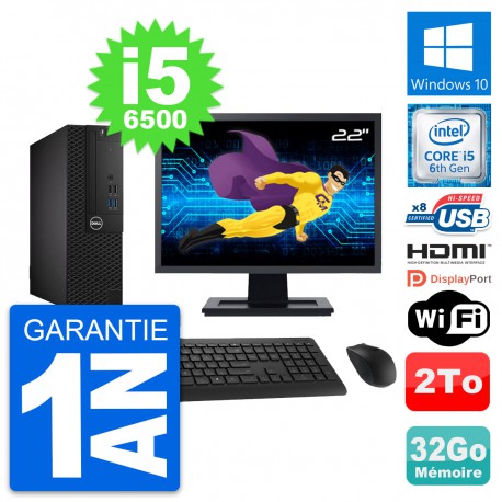 PC Dell 3050 SFF Ecran 22" Core i5-6500 RAM 32Go Disque 2To HDMI Windows 10 Wifi
