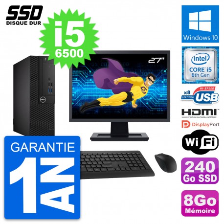 PC Dell 3050 SFF Ecran 27" Intel i5-6500 RAM 8Go SSD 240Go HDMI Windows 10 Wifi