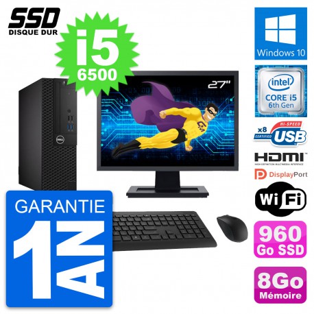 PC Dell 3050 SFF Ecran 27" Intel i5-6500 RAM 8Go SSD 960Go HDMI Windows 10 Wifi