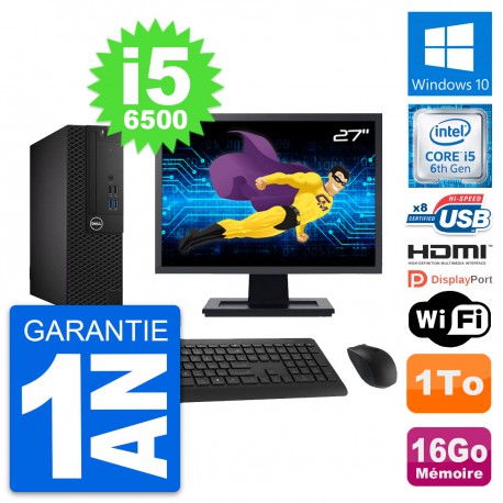 PC Dell 3050 SFF Ecran 27" Core i5-6500 RAM 16Go Disque 1To HDMI Windows 10 Wifi