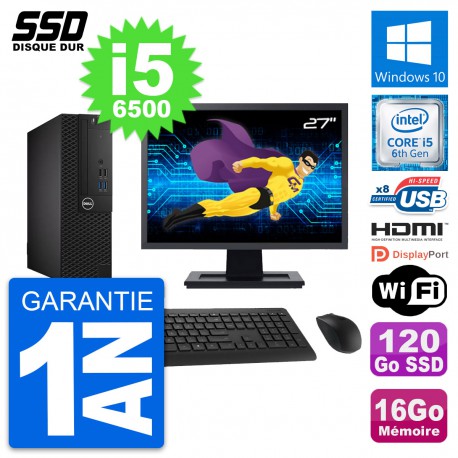 PC Dell 3050 SFF Ecran 27" Intel i5-6500 RAM 16Go SSD 120Go HDMI Windows 10 Wifi