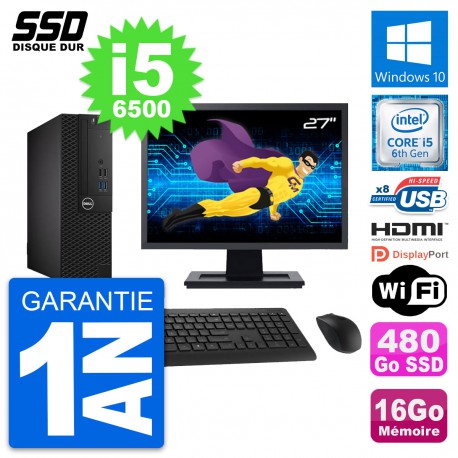 PC Dell 3050 SFF Ecran 27" Intel i5-6500 RAM 16Go SSD 480Go HDMI Windows 10 Wifi