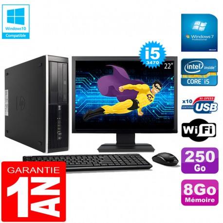 PC HP Compaq Pro 6300 SFF I5-3470 8Go 250Go Graveur DVD Wifi W7 Ecran 22"