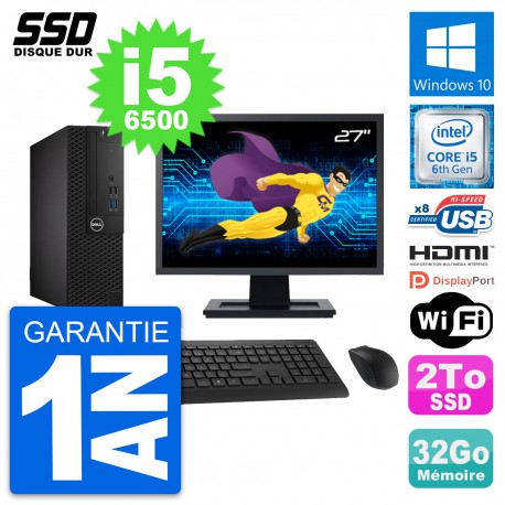PC Dell 3050 SFF Ecran 27" Intel i5-6500 RAM 32Go SSD 2To HDMI Windows 10 Wifi