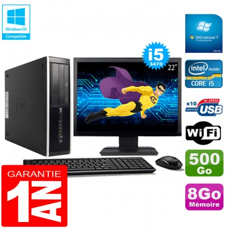 PC HP Compaq Pro 6300 SFF I5-3470 8Go 500Go Graveur DVD Wifi W7 Ecran 22"