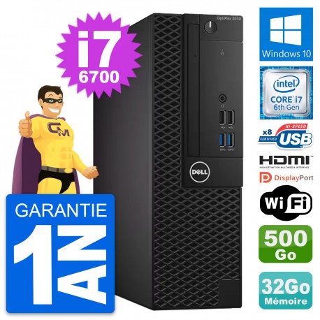 PC Dell OptiPlex 3050 SFF i7-6700 RAM 32Go Disque Dur 500Go HDMI Windows 10 Wifi