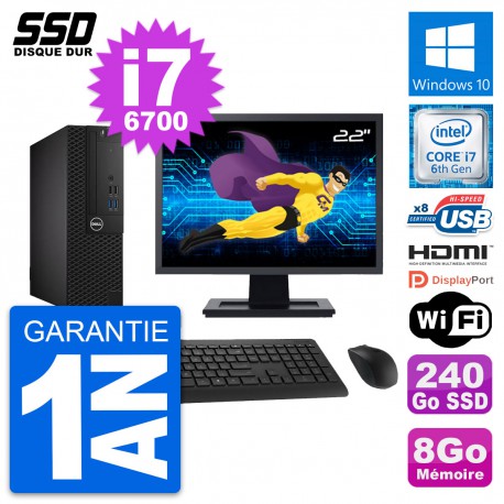 PC Dell 3050 SFF Ecran 22" Intel i7-6700 RAM 8Go SSD 240Go HDMI Windows 10 Wifi