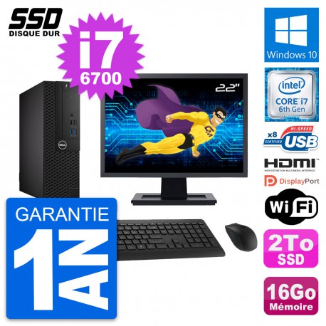 PC Dell 3050 SFF Ecran 22" Core i7-6700 RAM 16Go SSD 2To HDMI Windows 10 Wifi