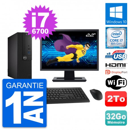 PC Dell 3050 SFF Ecran 22" Core i7-6700 RAM 32Go Disque 2To HDMI Windows 10 Wifi