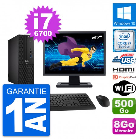 PC Dell 3050 SFF Ecran 27" i7-6700 RAM 8Go Disque Dur 500Go HDMI Windows 10 Wifi