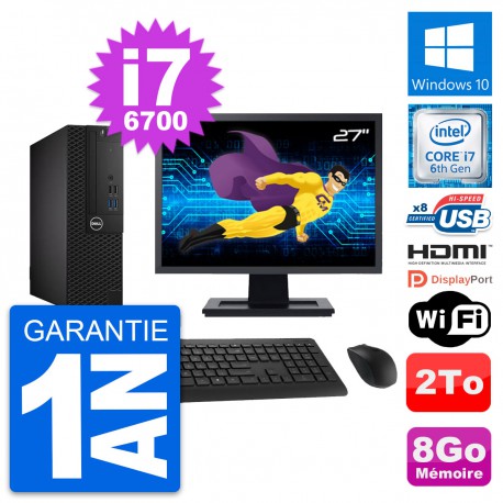 PC Dell 3050 SFF Ecran 27" Intel i7-6700 RAM 8Go Disque 2To HDMI Windows 10 Wifi