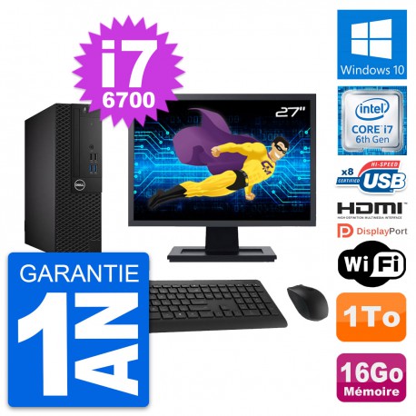 PC Dell 3050 SFF Ecran 27" Core i7-6700 RAM 16Go Disque 1To HDMI Windows 10 Wifi