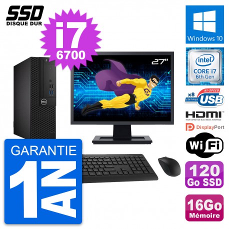 PC Dell 3050 SFF Ecran 27" Intel i7-6700 RAM 16Go SSD 120Go HDMI Windows 10 Wifi