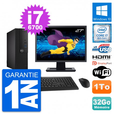 PC Dell 3050 SFF Ecran 27" Core i7-6700 RAM 32Go Disque 1To HDMI Windows 10 Wifi