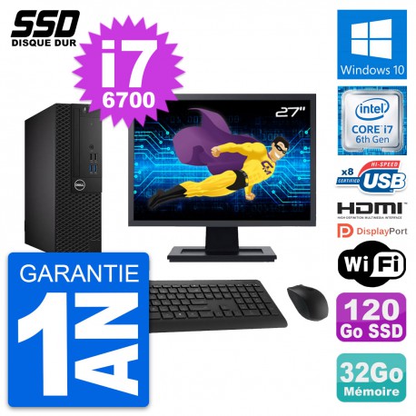 PC Dell 3050 SFF Ecran 27" Intel i7-6700 RAM 32Go SSD 120Go HDMI Windows 10 Wifi