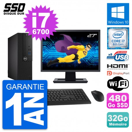 PC Dell 3050 SFF Ecran 27" Intel i7-6700 RAM 32Go SSD 480Go HDMI Windows 10 Wifi