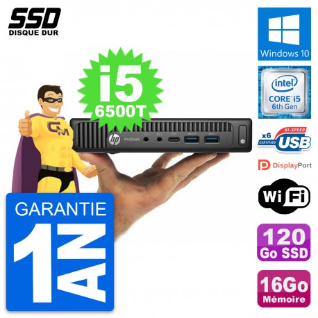 Ultra Mini PC HP 600 G2 DM Intel i5-6500T RAM 16Go SSD 120Go Windows 10 Wifi